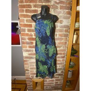 Eva Blue Petites Y2K 1990s Floral Bias Cut Dress Beaded Straps Asymmetrical Hem
